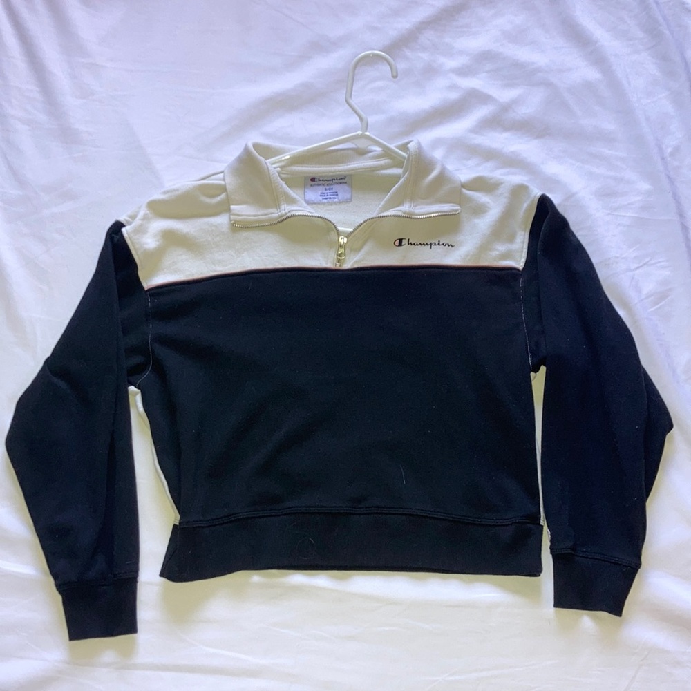 Champion Black and White Color-Block Zip Up With Pink Details